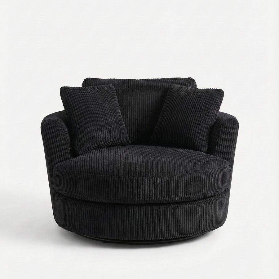Cuddle Swivel Chair - Black Corduroy