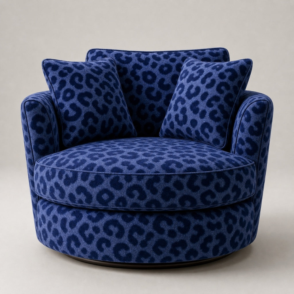 Cuddle Swivel Chair - Navy Leopard