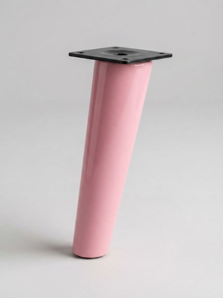 Baby Pink Scandi tapered sofa leg with black mounting plate