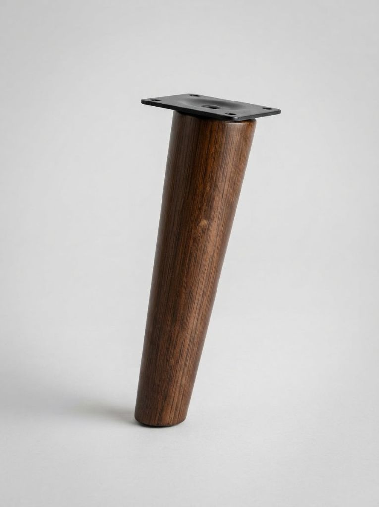 Walnut Scandi tapered sofa leg with black mounting plate