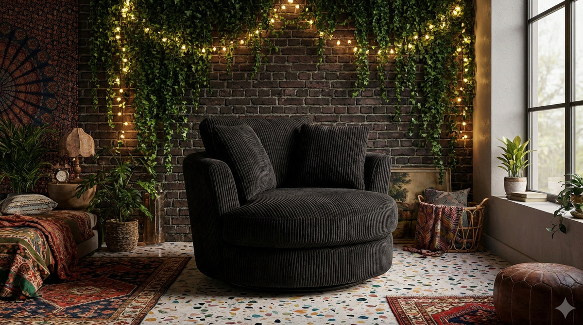 Cuddle Swivel Chair - Black - View 8 | Vibe Sofas Australia