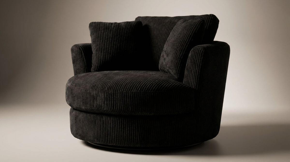 Cuddle Swivel Chair - Black - View 5 | Vibe Sofas Australia