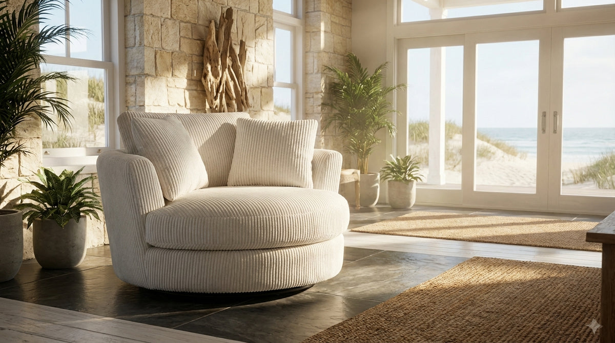Cuddle Swivel Chair - White - Fabric Detail | Vibe Sofas
