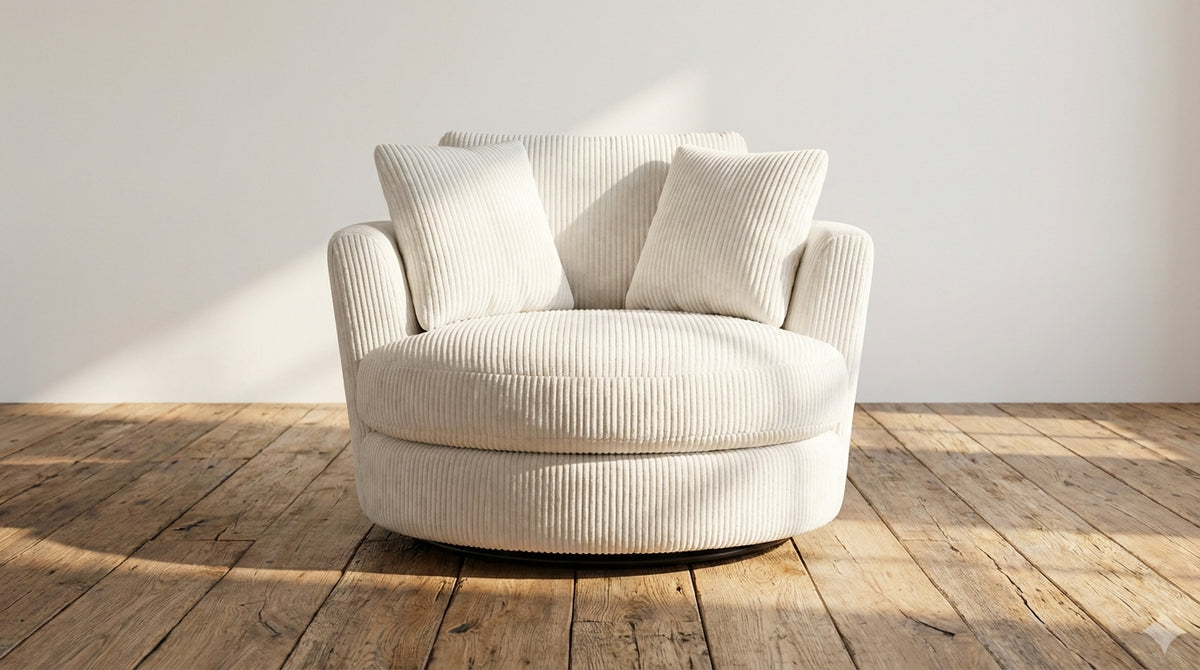 Cuddle Swivel Chair - White - Dimensions View | Vibe Sofas