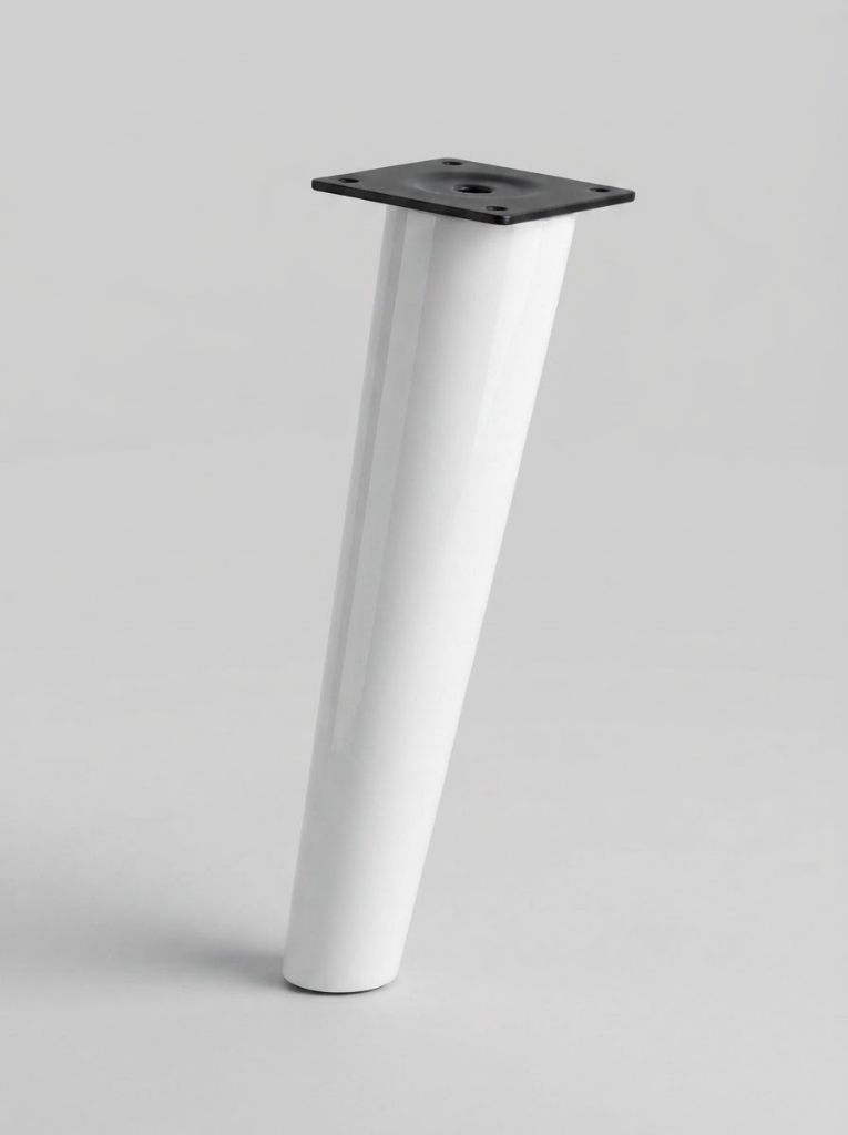 White Scandi tapered sofa leg with black mounting plate