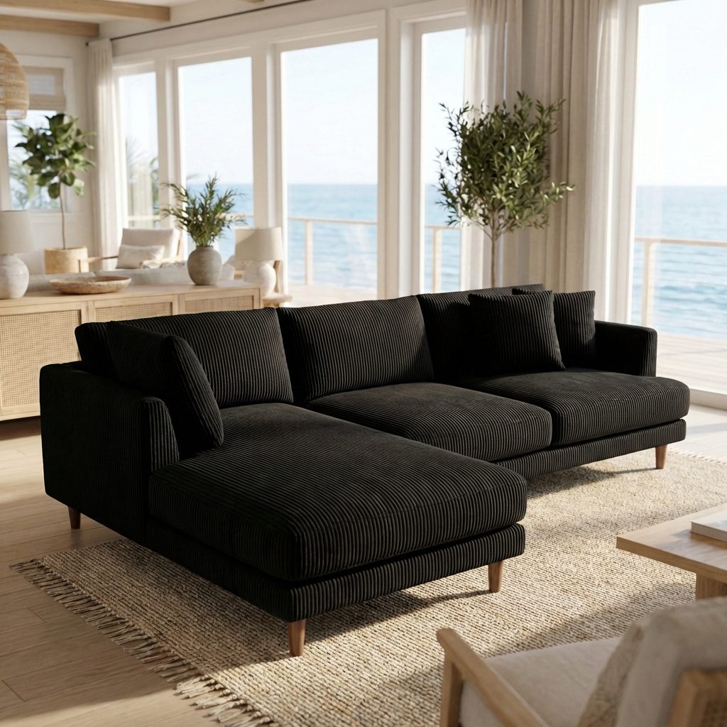 Meadow Chaise Lounge - Bagira Black Corduroy