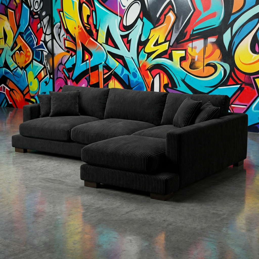 Bagira Black Corduroy Cloud Chaise Lounge