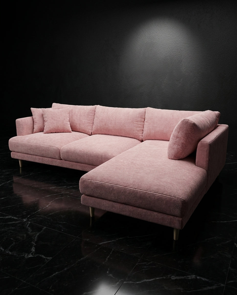 Meadow Chaise Lounge - Baby Pink Corduroy — Detail View 4 | Corduroy | Vibe Sofas Australia
