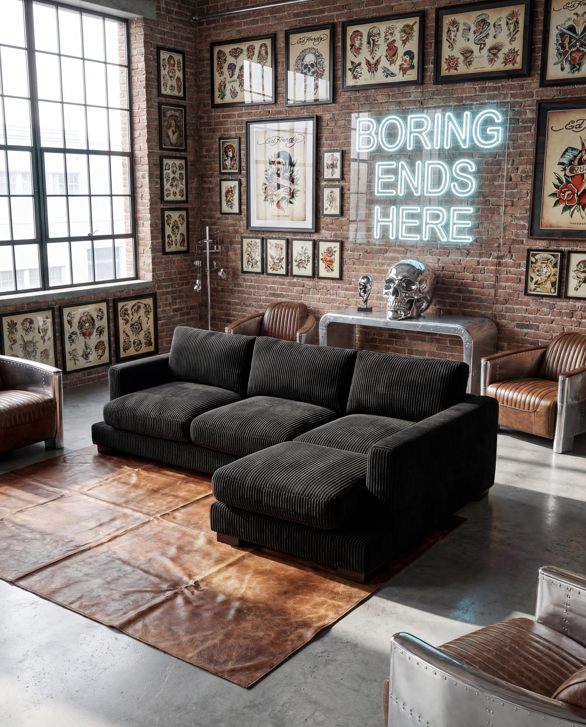 Bagira Black Corduroy Cloud Chaise Lounge