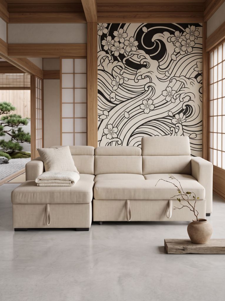 Beige Fabric Evo Sleeper Chaise Lounge