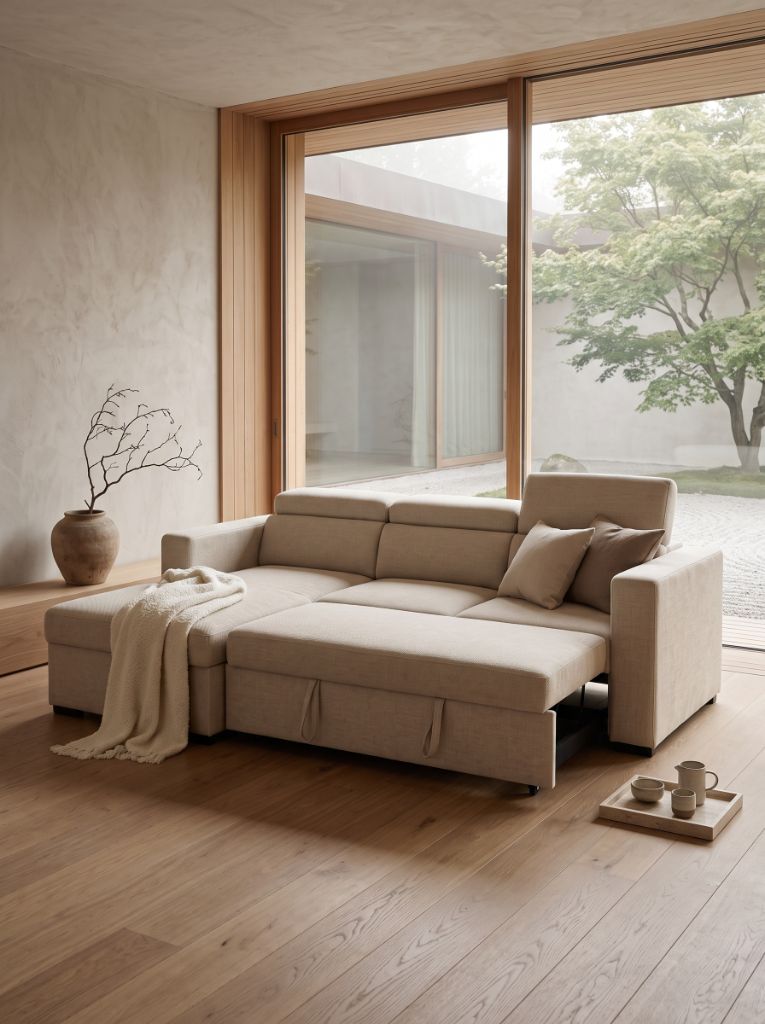 Beige Fabric Evo Sleeper Chaise Lounge