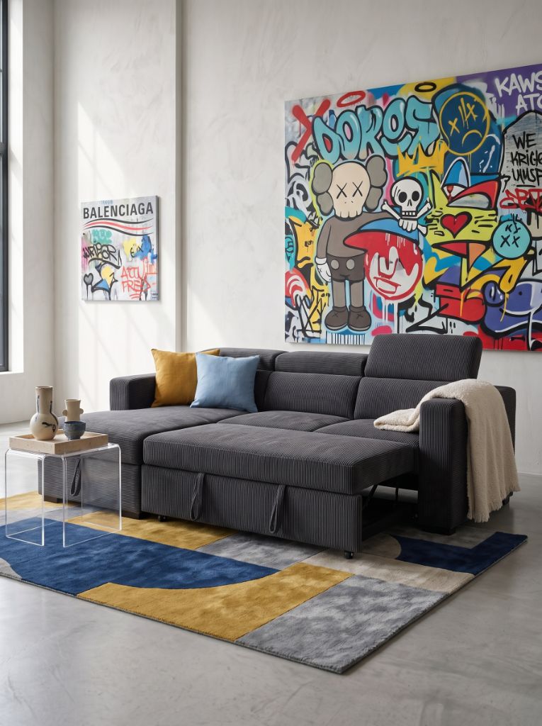 Charcoal Corduroy Evo Sleeper Chaise Lounge