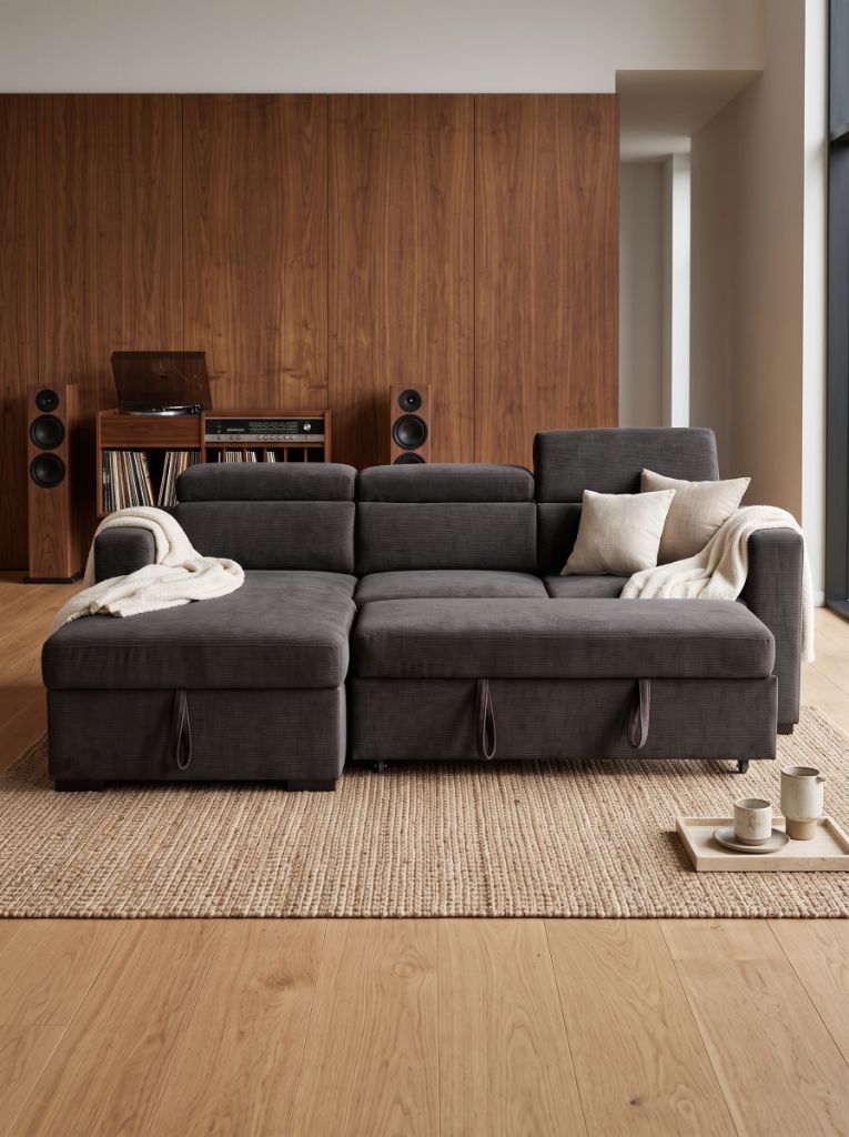 Charcoal Corduroy Evo Sleeper Chaise Lounge