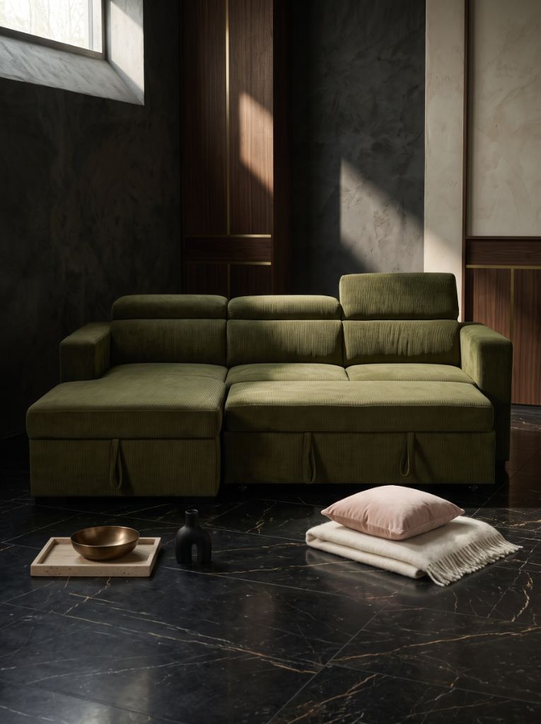 Olive Green Corduroy Evo Sleeper Chaise Lounge