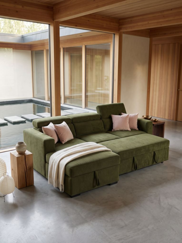 Olive Green Corduroy Evo Sleeper Chaise Lounge