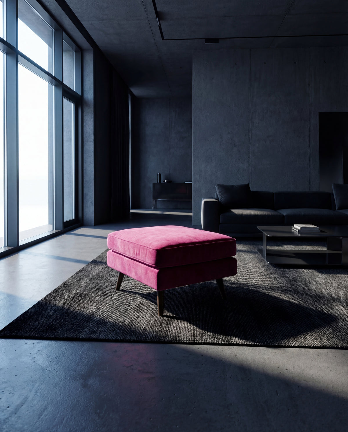 Monroe Large Ottoman Barbie Pink - Dimensions View | Vibe Sofas