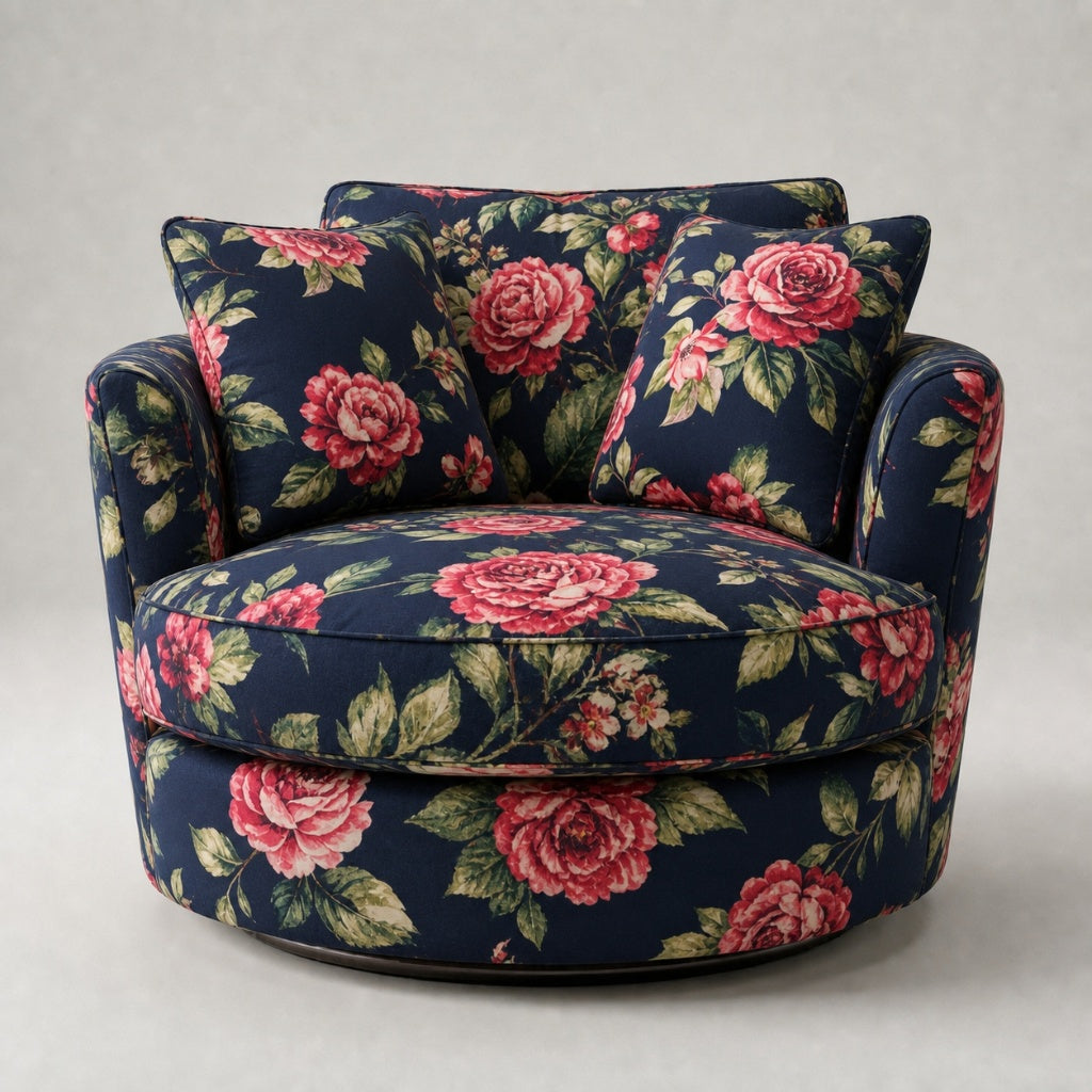 Cuddle Swivel Chair - Navy Rose Floral