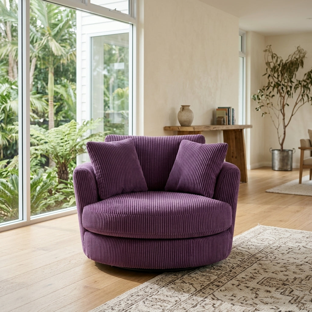 Cuddle Swivel Chair - Purple Haze - Lifestyle Setting | Vibe Sofas