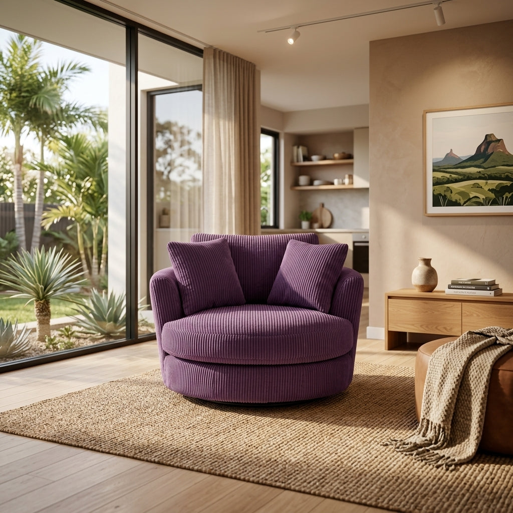 Cuddle Swivel Chair - Purple Haze - Detail Close-Up | Vibe Sofas