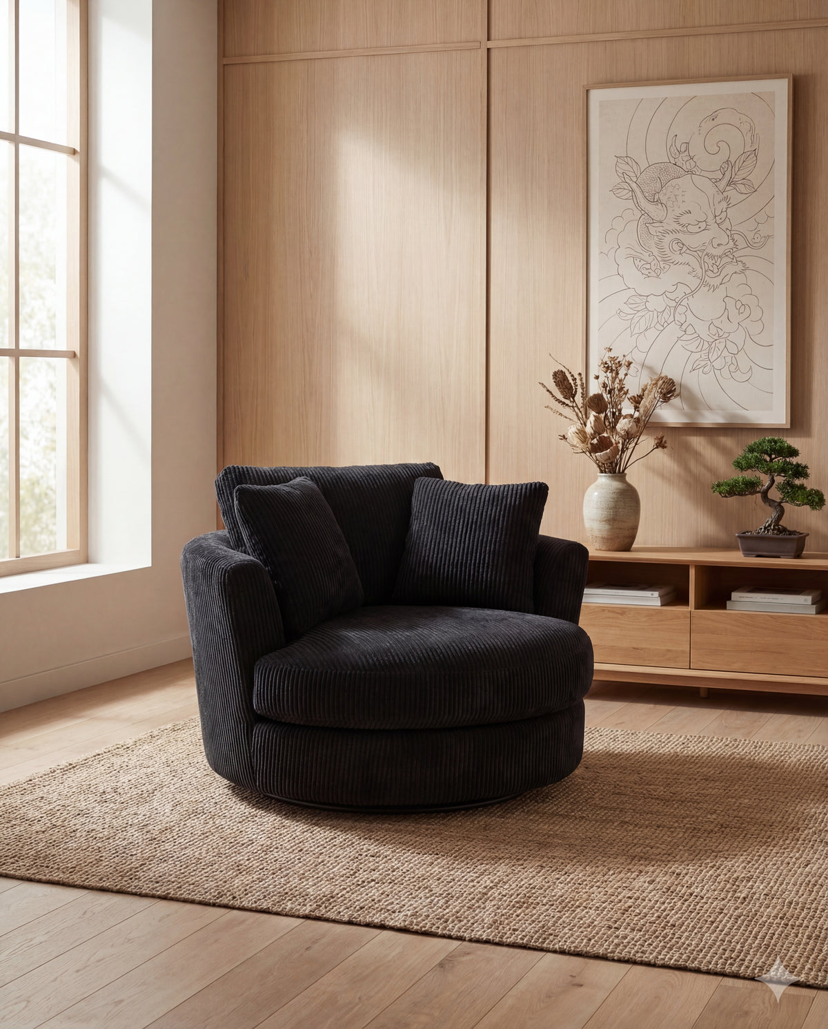 Cuddle Swivel Chair - Black - View 13 | Vibe Sofas Australia