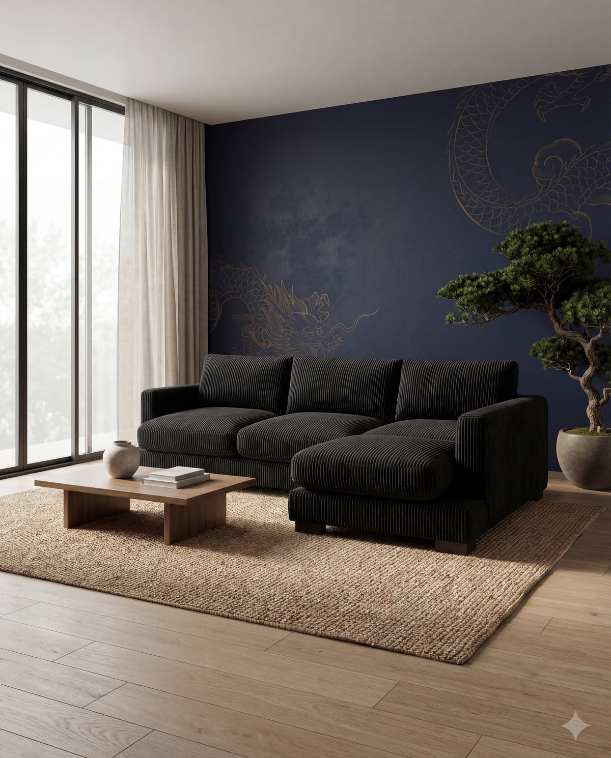 Bagira Black Corduroy Cloud Chaise Lounge