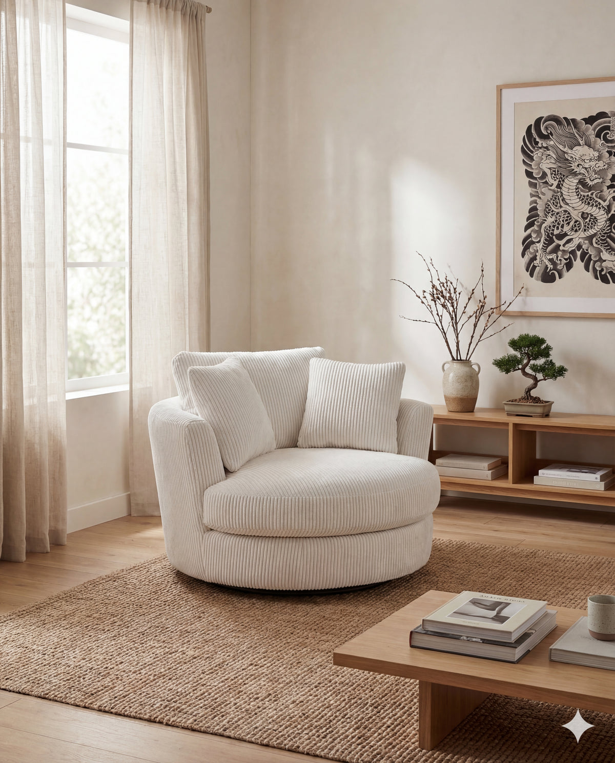 Cuddle Swivel Chair - White - View 5 | Vibe Sofas Australia