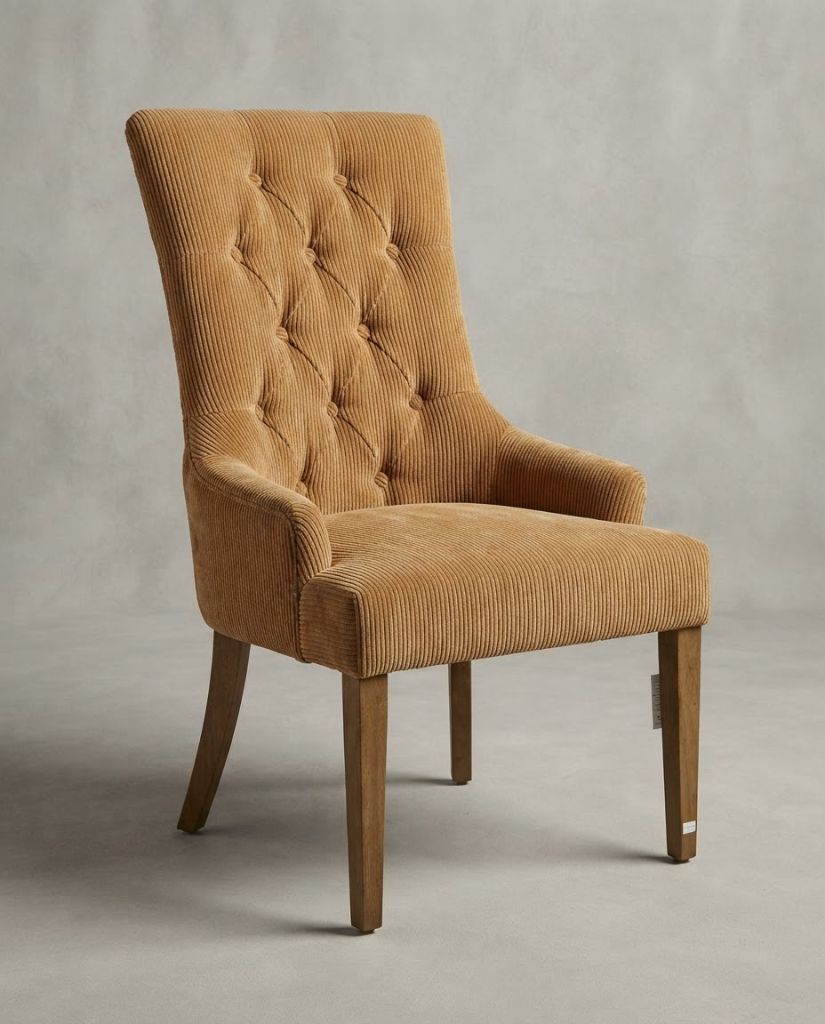 Vibe Dining Chair in Mustard Corduroy - button-tufted dining chair with timber legs