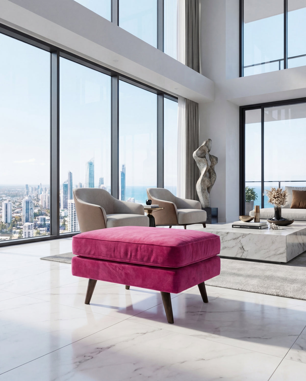 Monroe Large Ottoman Barbie Pink - Alternative Angle | Vibe Sofas