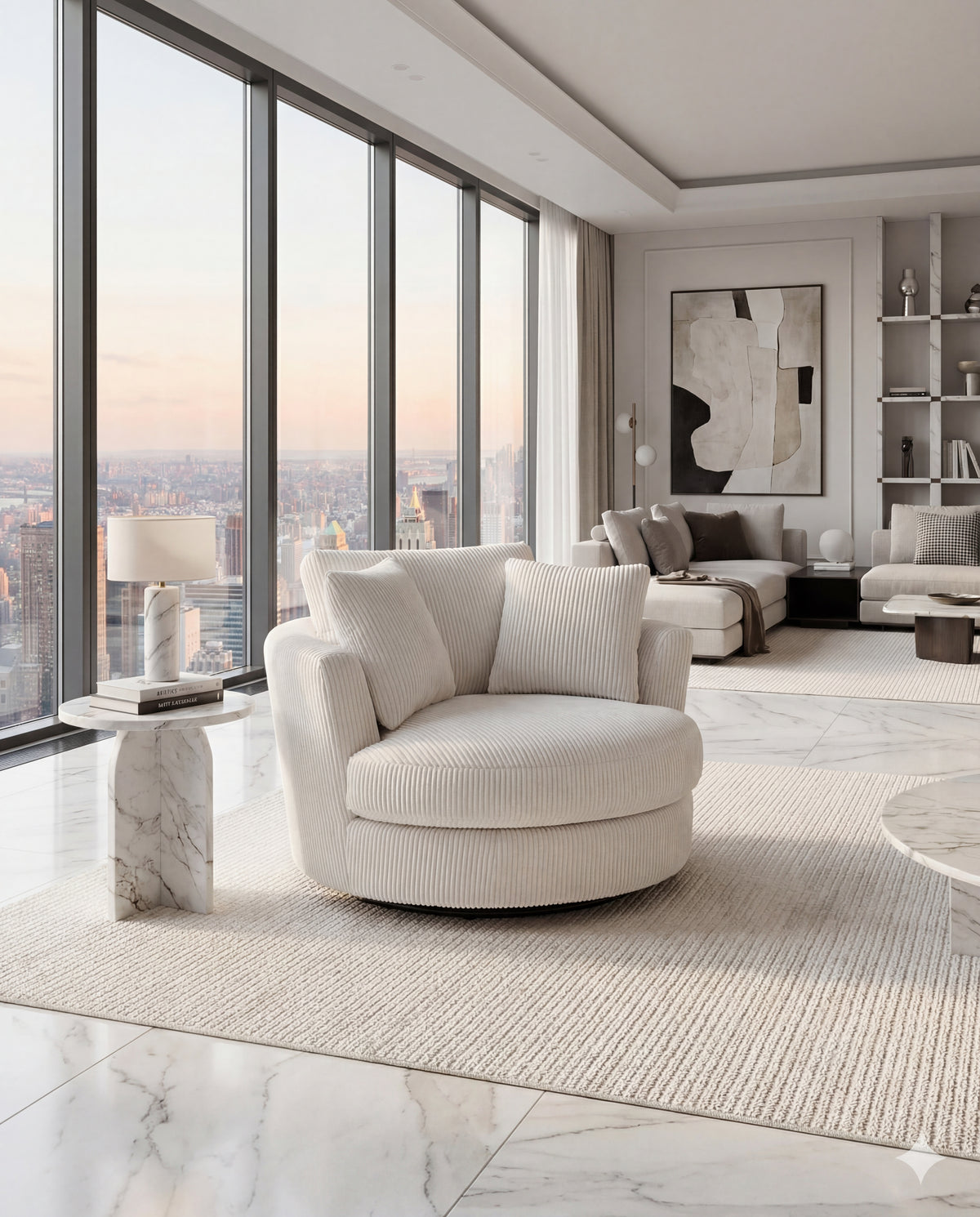 Cuddle Swivel Chair - White - View 4 | Vibe Sofas Australia