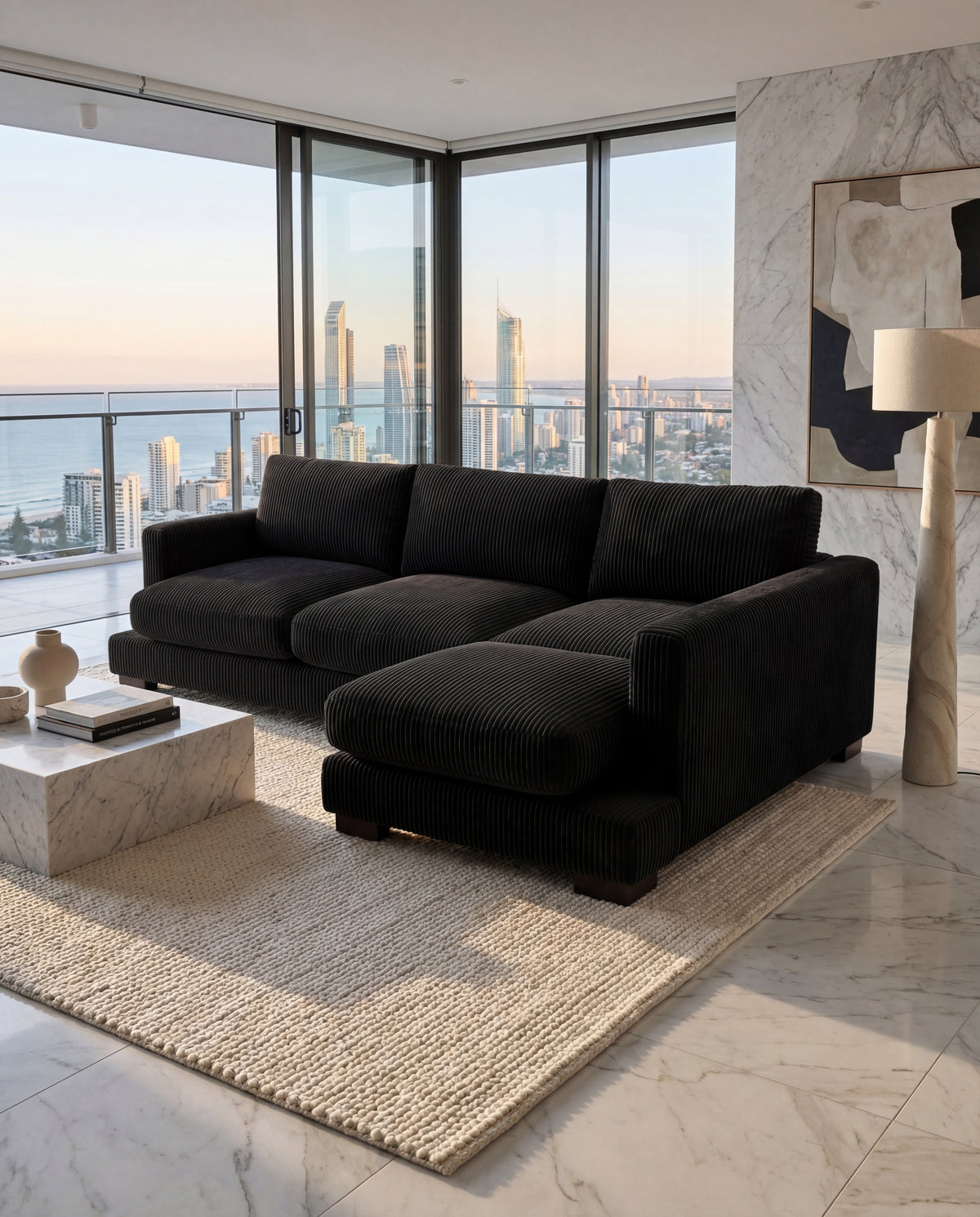 Bagira Black Corduroy Cloud Chaise Lounge
