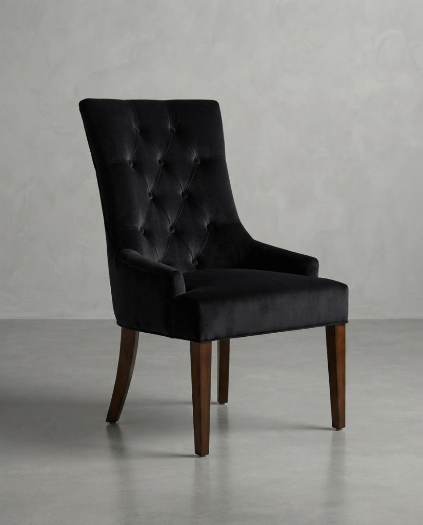 Vibe Dining Chair in Black Velvet - button-tufted dining chair with timber legs