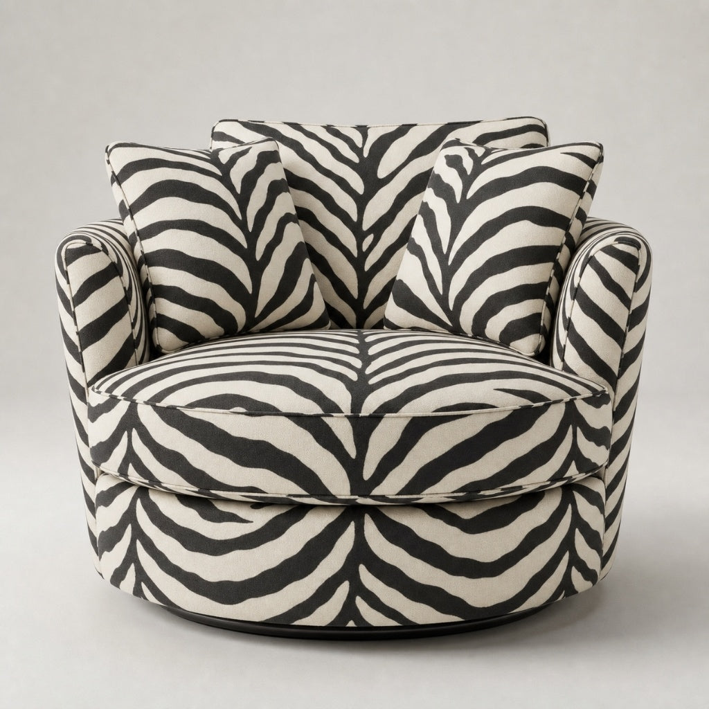 Cuddle Swivel Chair - Cream Zebra