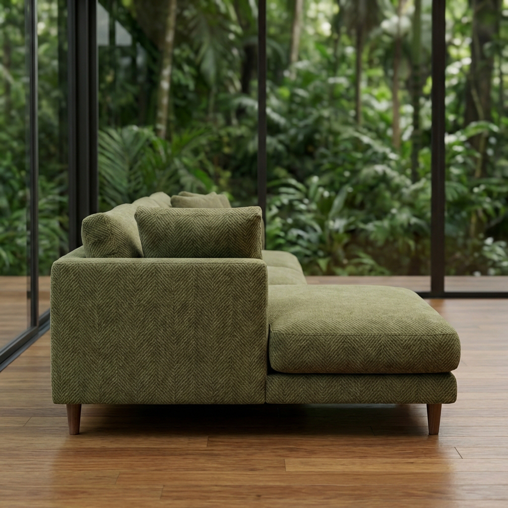 Meadow Chaise Lounge - Olive Green Fabric