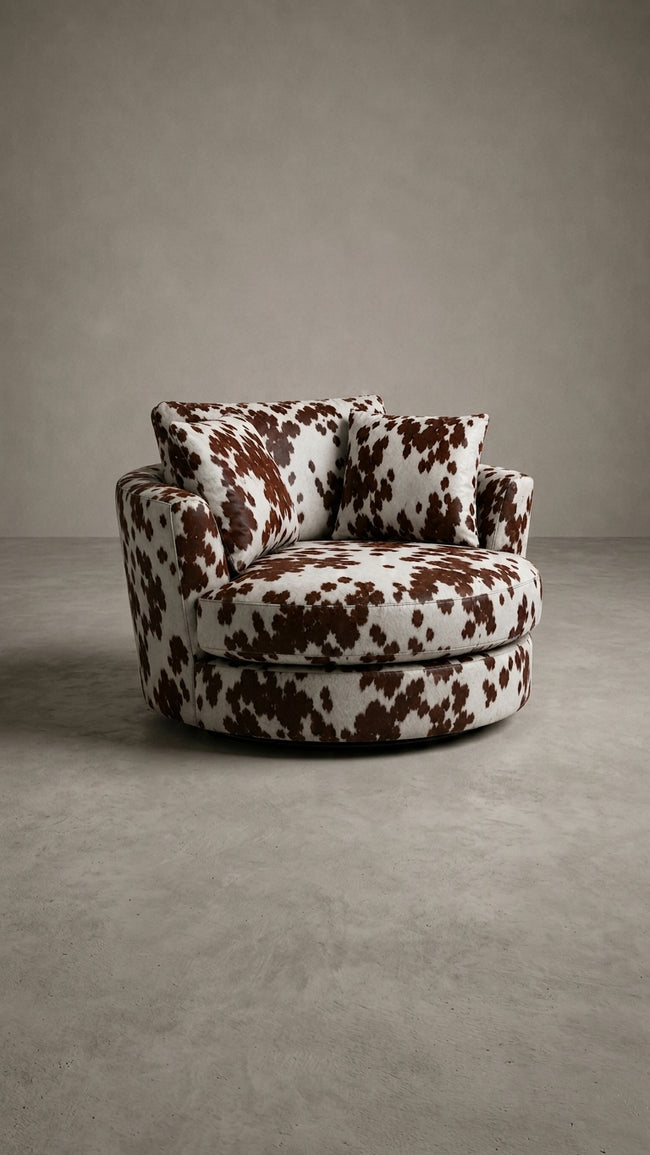 Cuddle Swivel Chair - Chocolate Cowhide Leather Hover Image