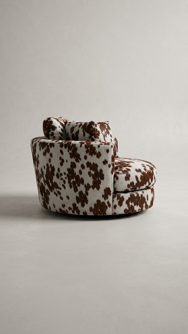 Cuddle Swivel Chair - Chocolate Cowhide Leather Main Image