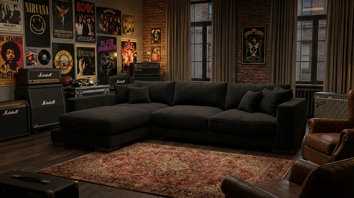 Bagira Black Corduroy Cloud Chaise Lounge
