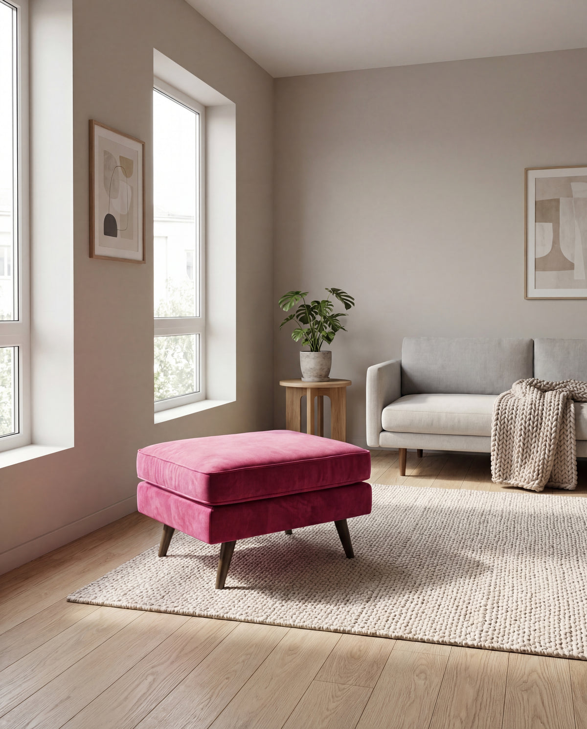 Monroe Large Ottoman Barbie Pink - Detail Close-Up | Vibe Sofas