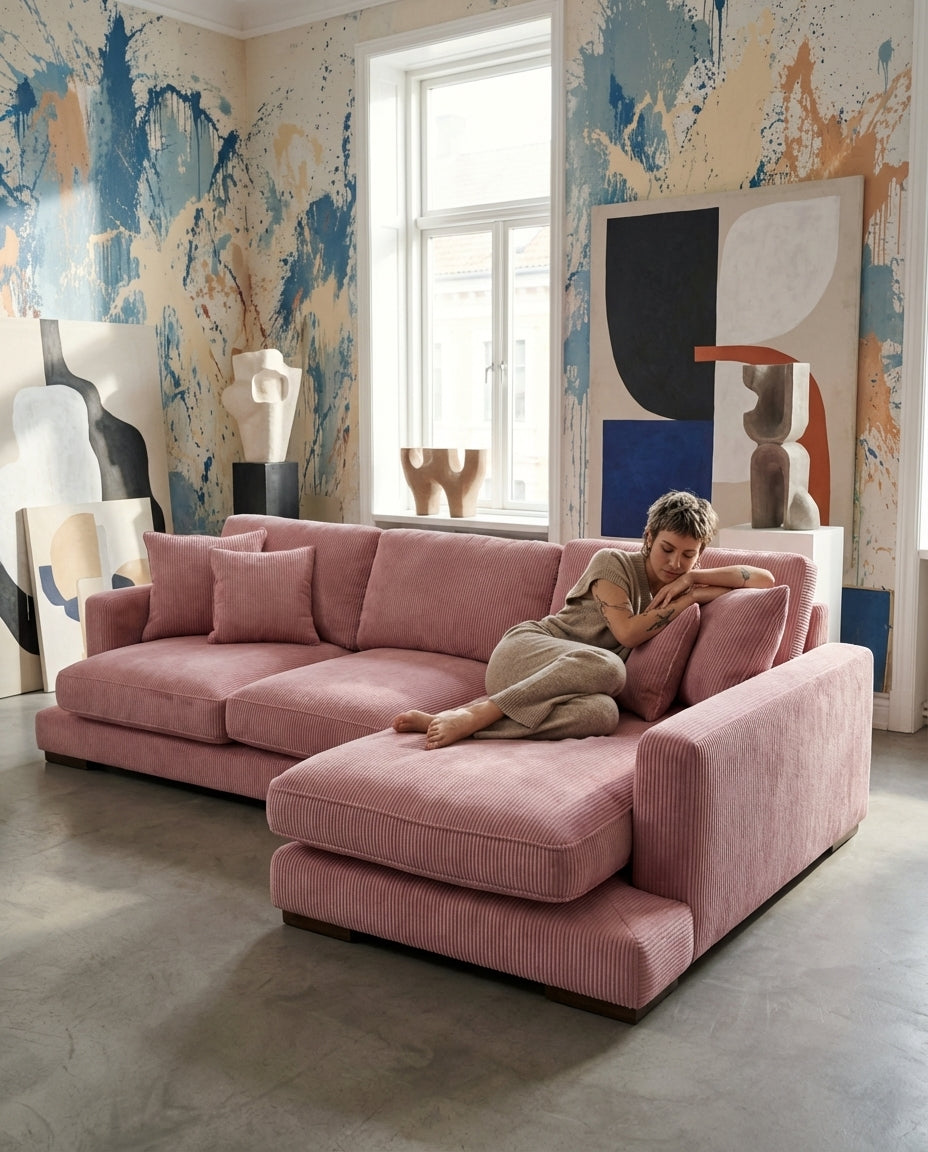 City Rose Pink Corduroy Chaise Lounge