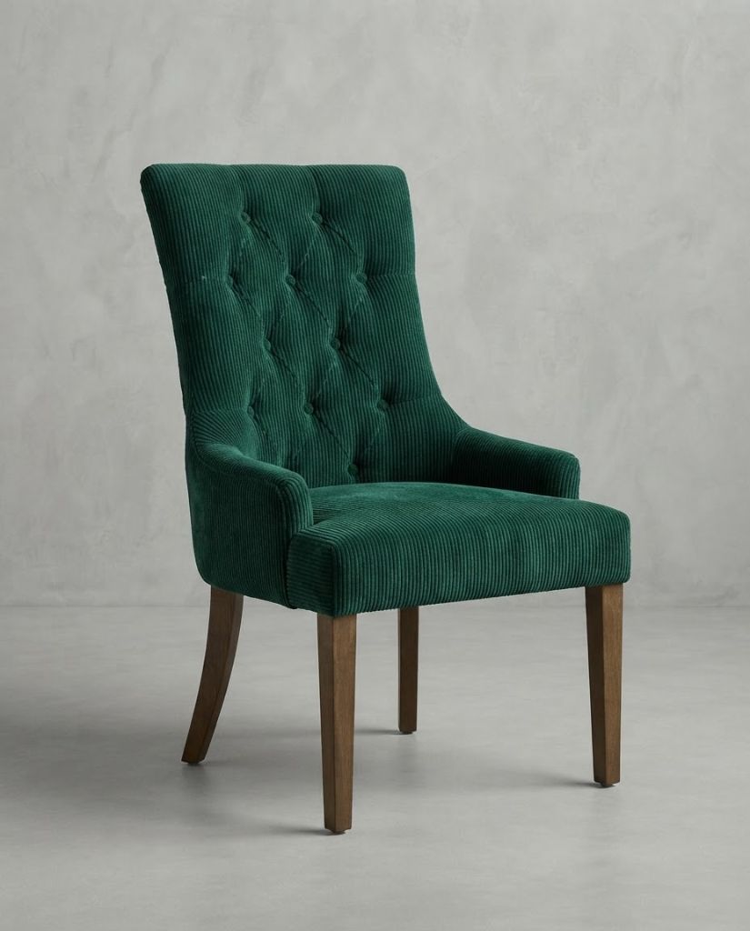 Vibe Dining Chair in Emerald Green Corduroy - button-tufted dining chair with timber legs