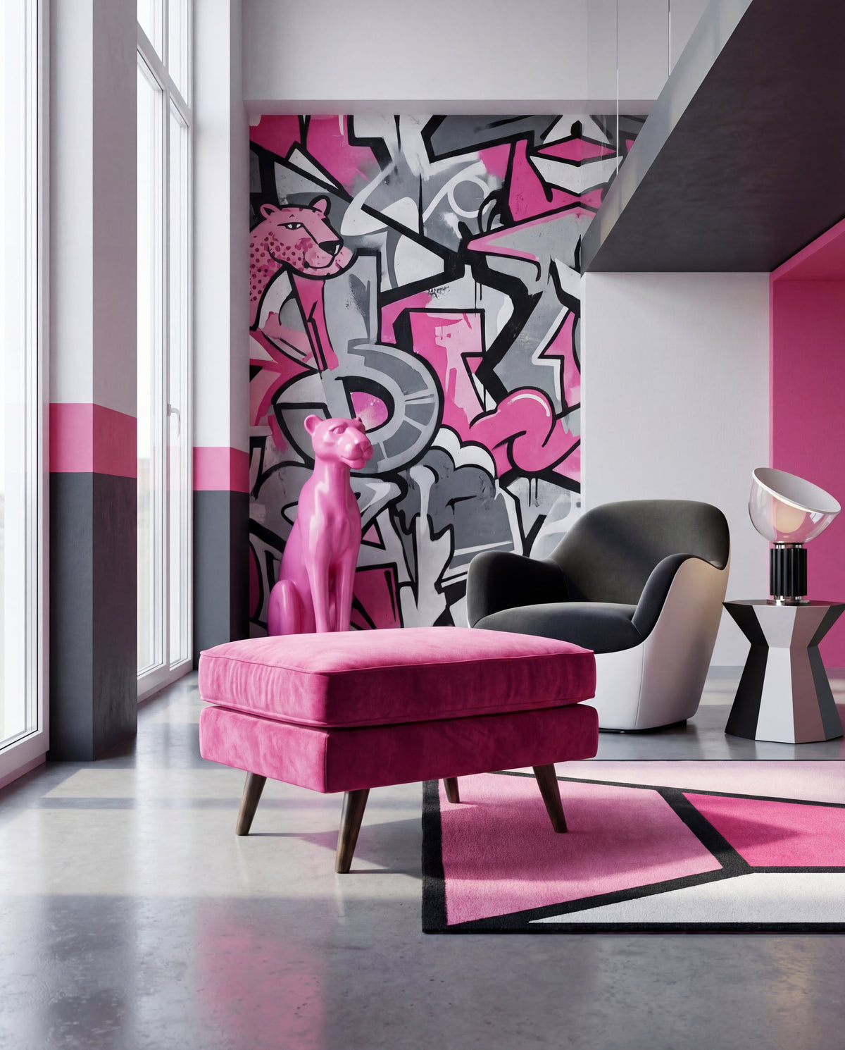 Monroe Large Ottoman Barbie Pink - Lifestyle Setting | Vibe Sofas