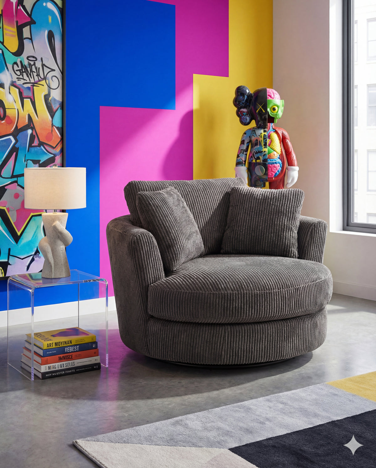 Cuddle Swivel Chair - Grey - View 12 | Vibe Sofas Australia