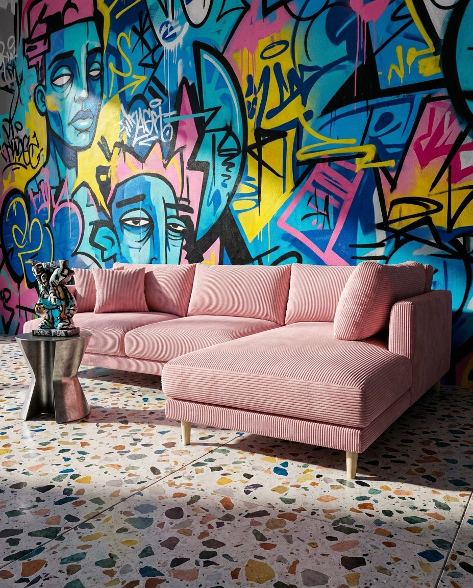Meadow Chaise Lounge - Baby Pink Corduroy — Lifestyle