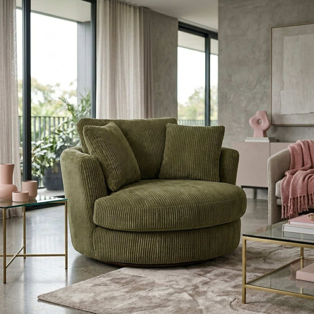 Cuddle Swivel Chair - Olive Green