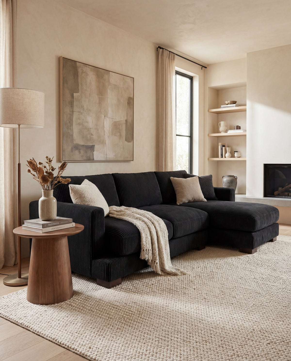 Bagira Black Corduroy Cloud Chaise Lounge — Lifestyle