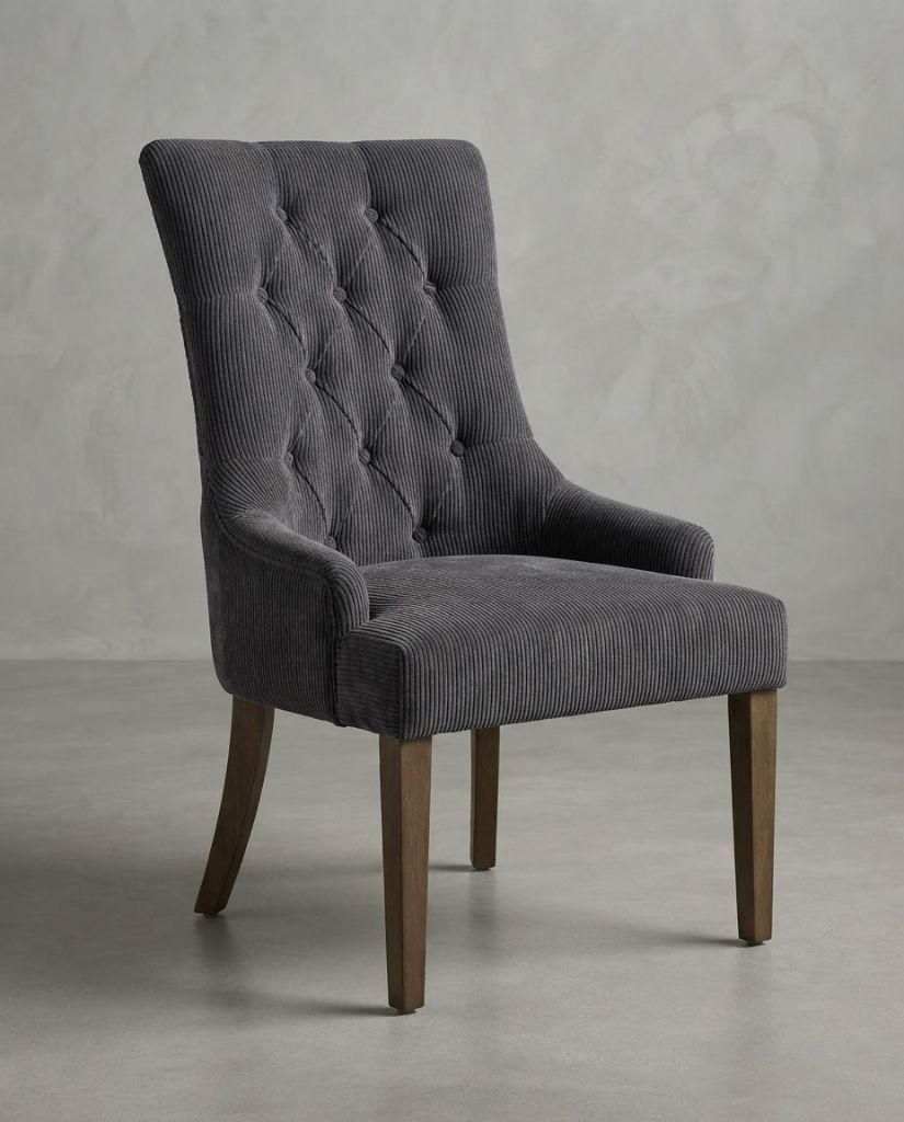 Vibe Dining Chair in Charcoal Corduroy - button-tufted dining chair with timber legs