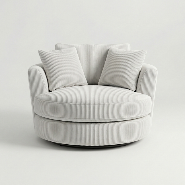 Cuddle Swivel Chair - White - Front View | Vibe Sofas Australia Hover Image