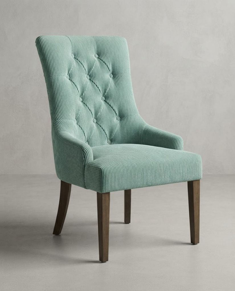 Vibe Dining Chair in Aqua Corduroy - button-tufted dining chair with timber legs
