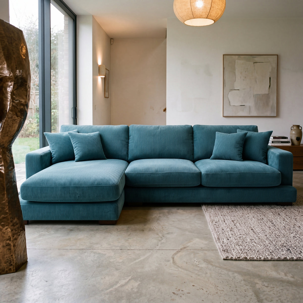 City Chaise Lounge Aqua Corduroy