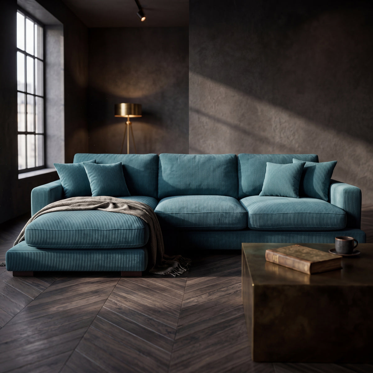 City Chaise Lounge Aqua Corduroy