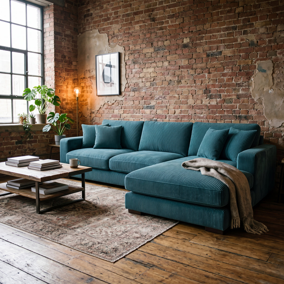 City Chaise Lounge Aqua Corduroy